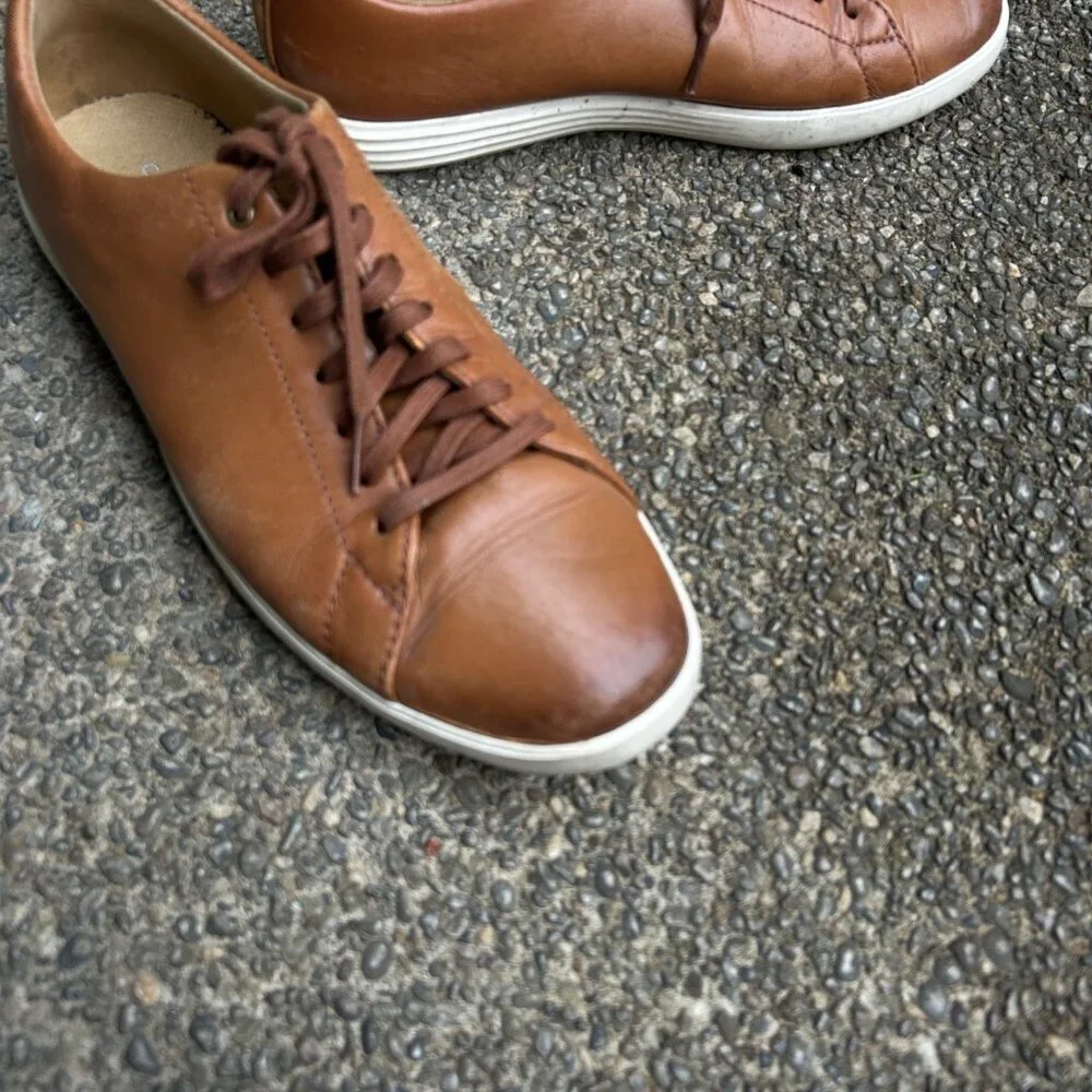 Cole Haan Grand OS Crosscourt II Sneaker British Tan Leather Lace Up Size 9.5